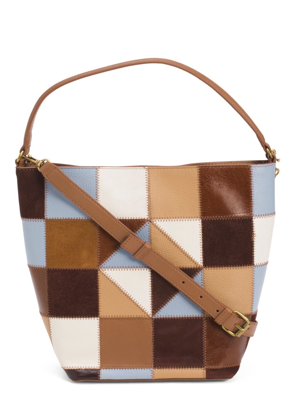 Lucky Brand Patchwork Shoulder Bag in Light Blue, Brown & Cream